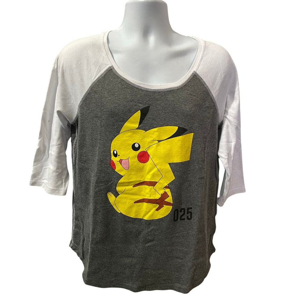 POKÉMON FAN GEAR PIKACHU SHIRT — Gray 3/4 Sleeve Graphic Tee Women's 2XL